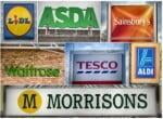 a collage of supermarket signs showing their logos