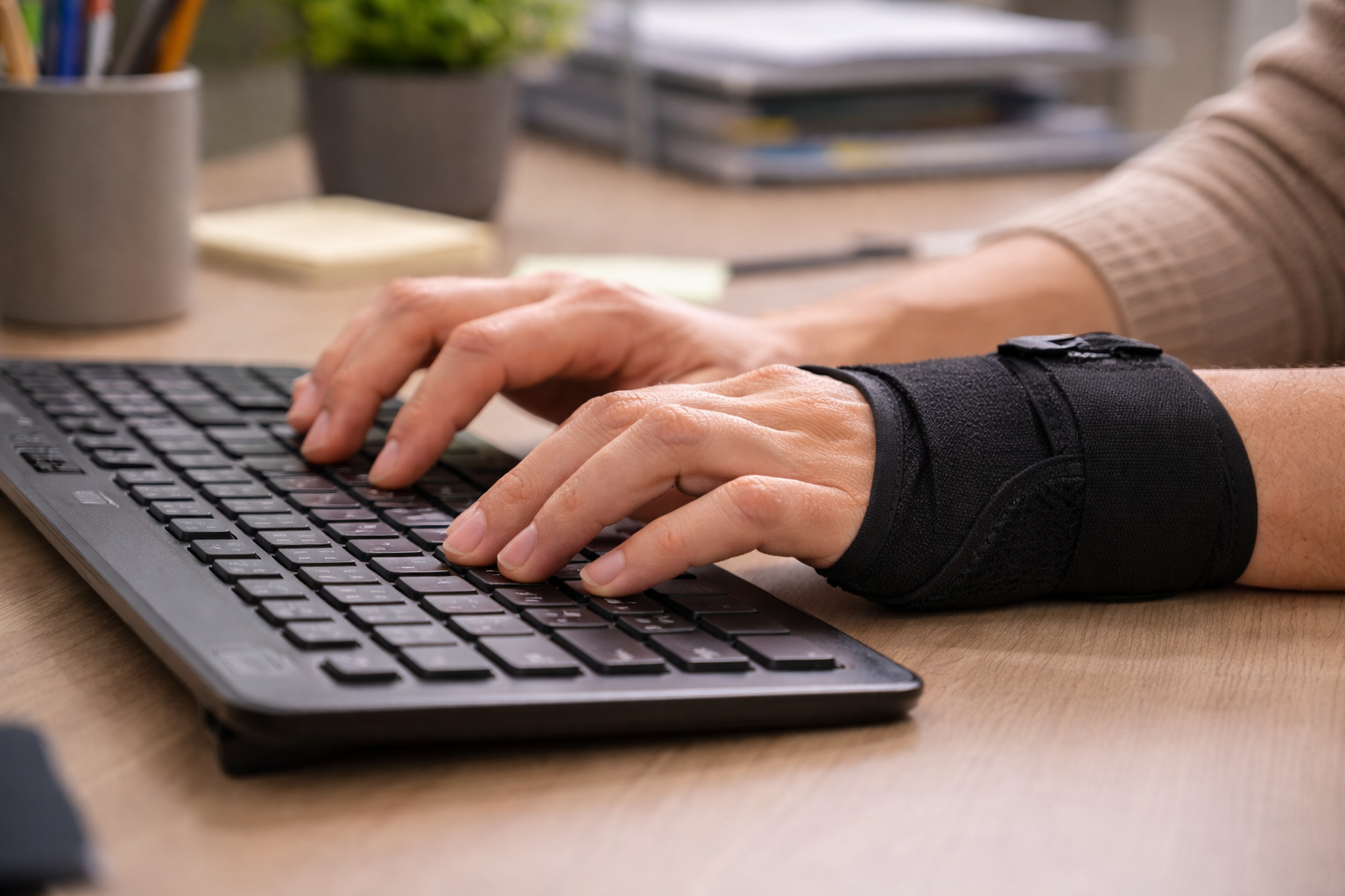 Worker suffering from carpal tunnel syndrome caused by repetitive work