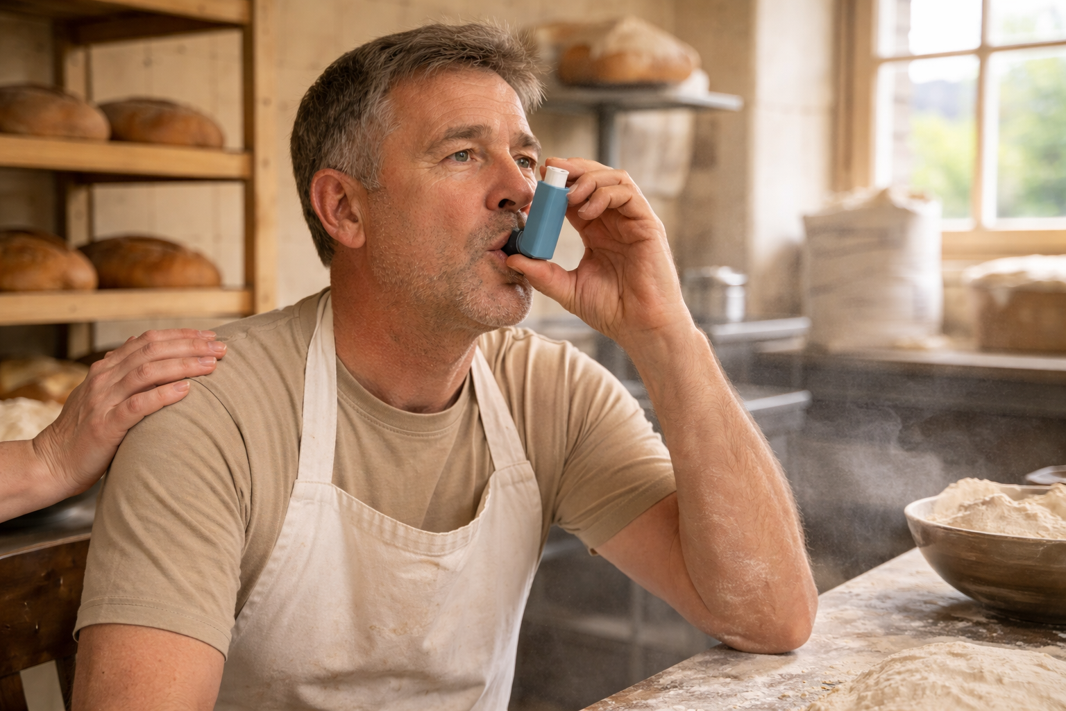Worker receiving respiratory consultation after occupational asthma diagnosis in Scotland